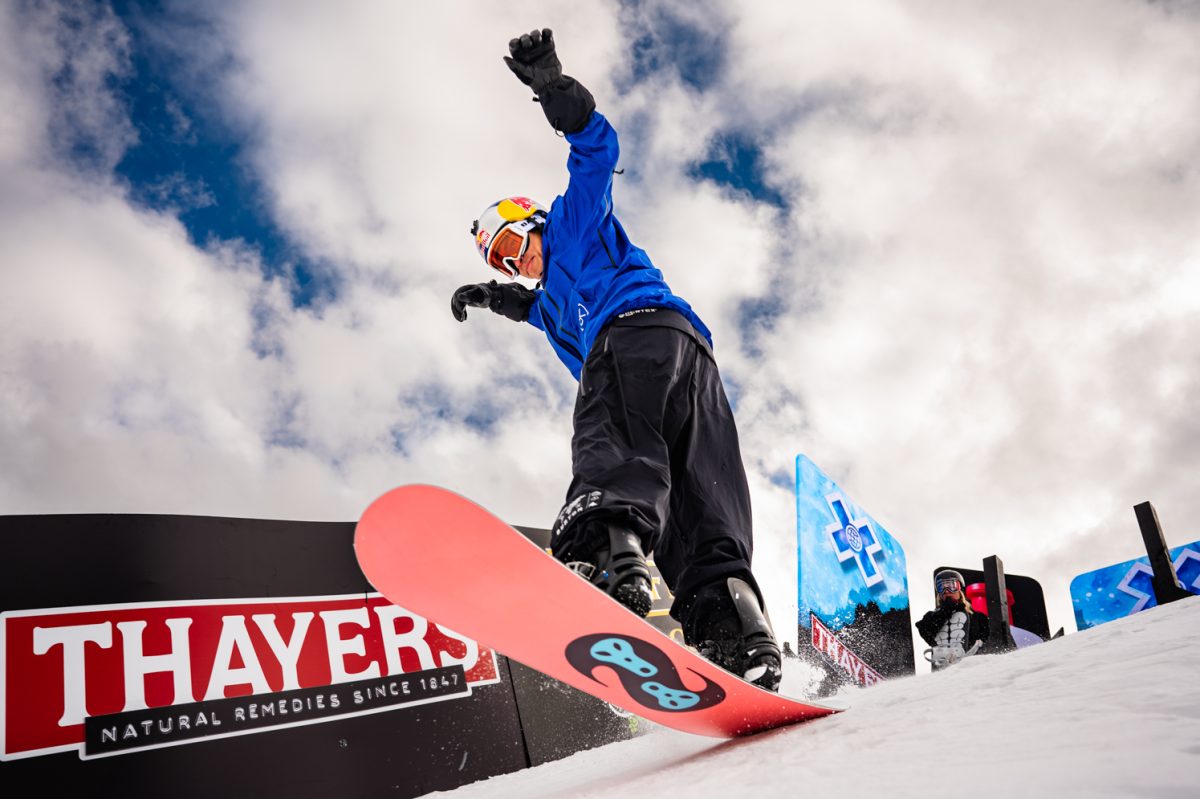 A snowboarder prepares to drop into the Pacifico Mens Snowboard Big Air during X Games Aspen Jan. 26.