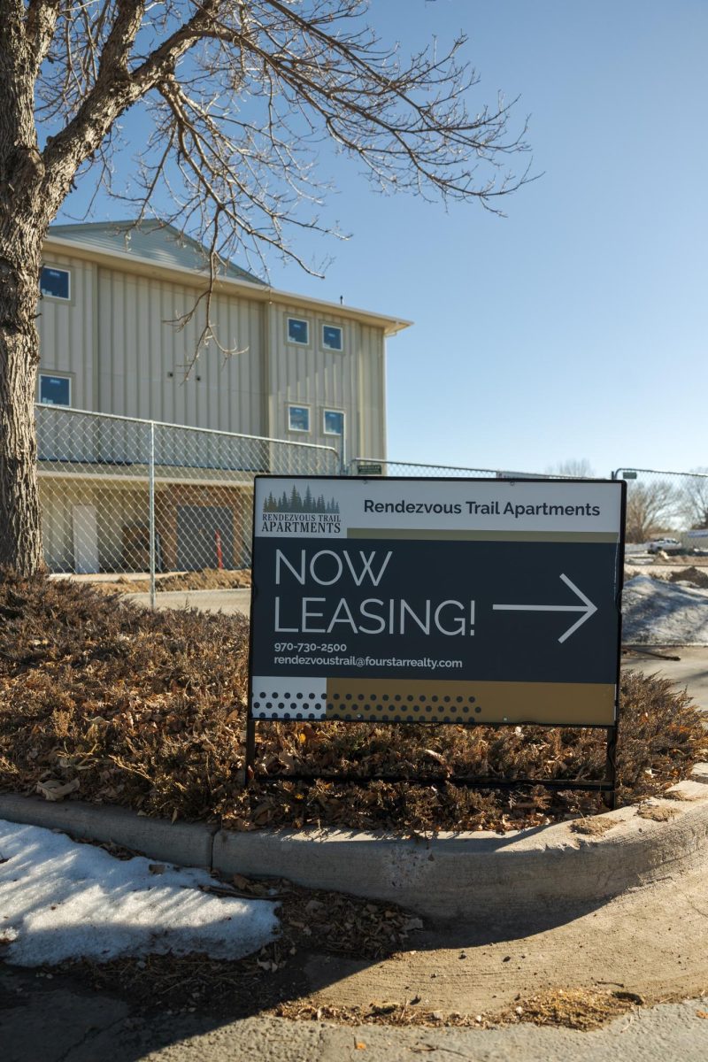 A sign advertising the Rendezvous Trail Apartments Jan 27. Located near the intersection of Timberline Road and Custer Drive, the apartments will be available to Colorado State University employees below market rate.