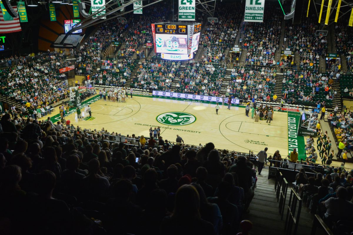 An aeriel view of the sold-out Colorado State University womens basketball game against San Jose State University Jan 27, 2024. CSU won 65-49.