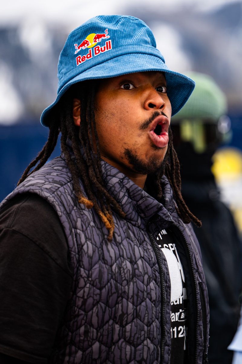 Zeb Powell reacts to another contestants trick during X Games Aspen Jan. 26.