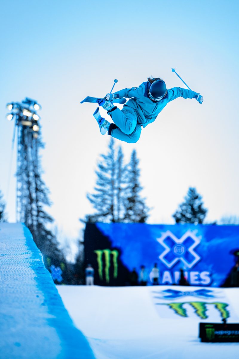 Zoe Atkin flies over the Womens Ski SuperPipe course during X Games Aspen Jan. 27. Atkin placed second in the event with a score of 90.66.
