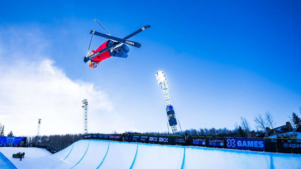 Nick Goepper flying high over the Chipotle Mens Ski SuperPipe at X Games Aspen Jan. 28.