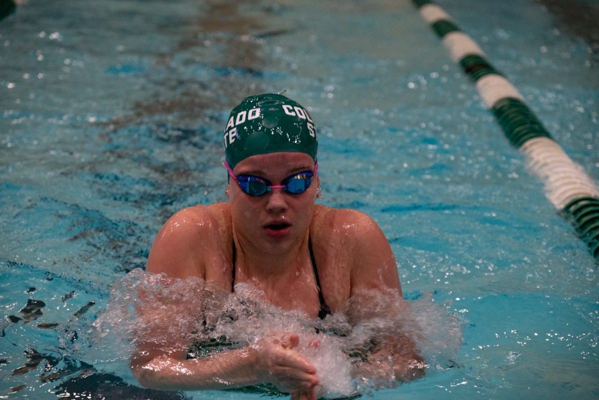 Senior Sydney VanOvermeiren competes in the 200-yard breaststroke against the University of Northern Colorado.