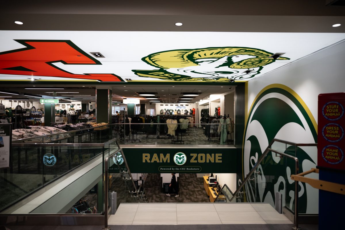 The staircase to the lower floor of the Colorado State University Bookstore.