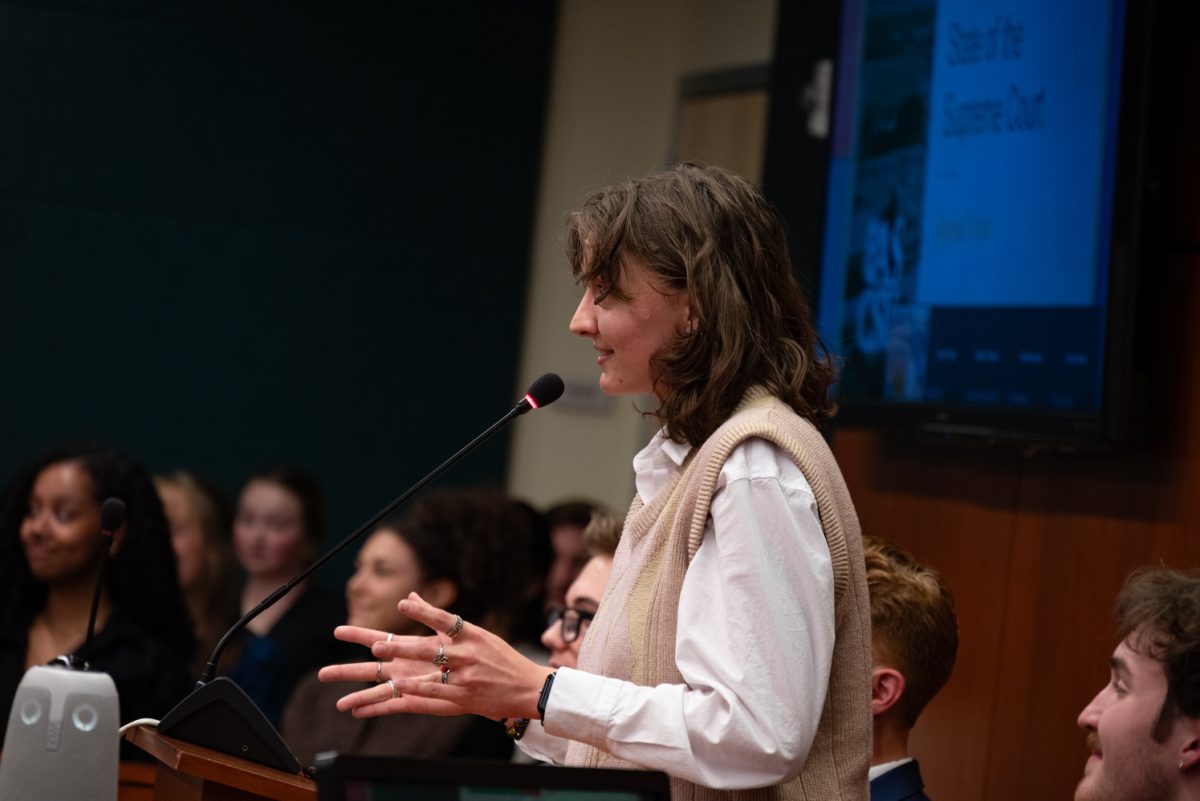 Chief Justice Alayna Truxal speaks about the members of ASCSU at the Annual State of the Association Address.