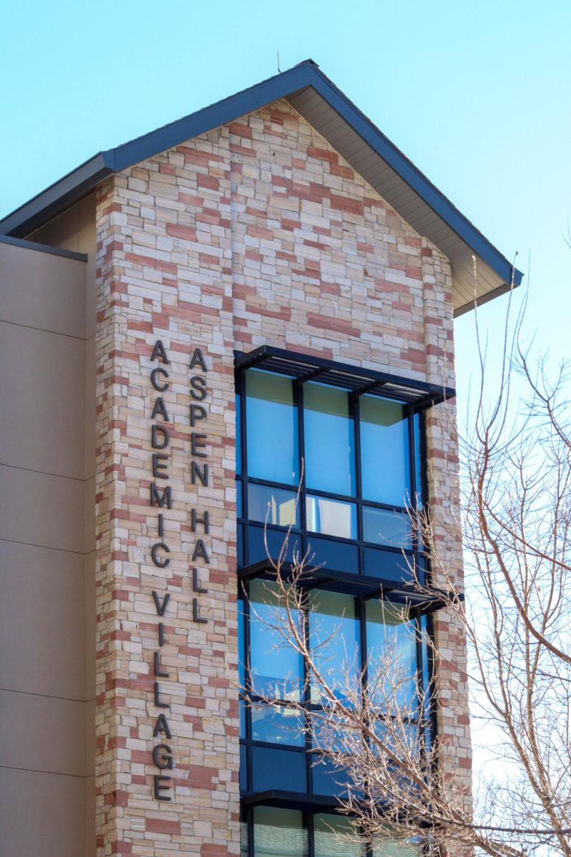 Aspen Hall from the west side, Aspen Hall is part of the Academic Village and neighbors Canvas Stadium. Jan. 29.