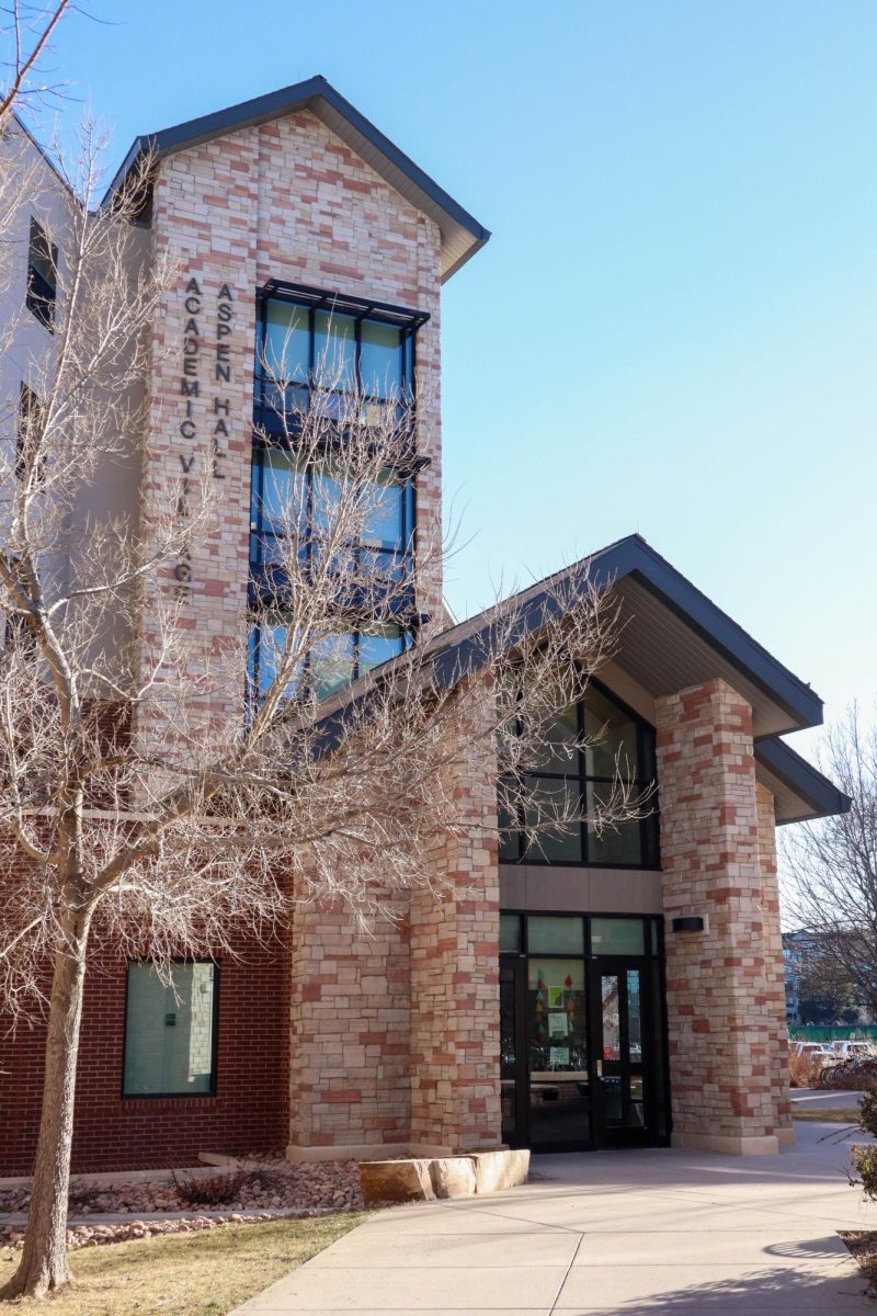 Aspen Hall from the west side, Aspen Hall is part of the Academic Village and neighbors Canvas Stadium. Jan. 29.