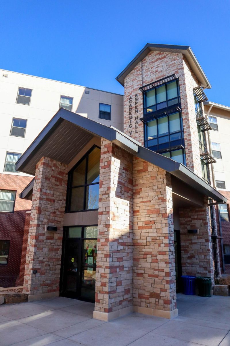 Aspen Hall from the west side, Aspen Hall is part of the Academic Village and neighbors Canvas Stadium. Jan. 29.