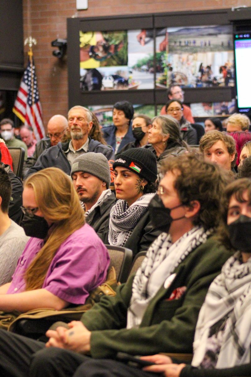 (Sabrina?) attends a Fort Collins City Council meeting with over 100 other residents calling for a ceasefire in Gaza.