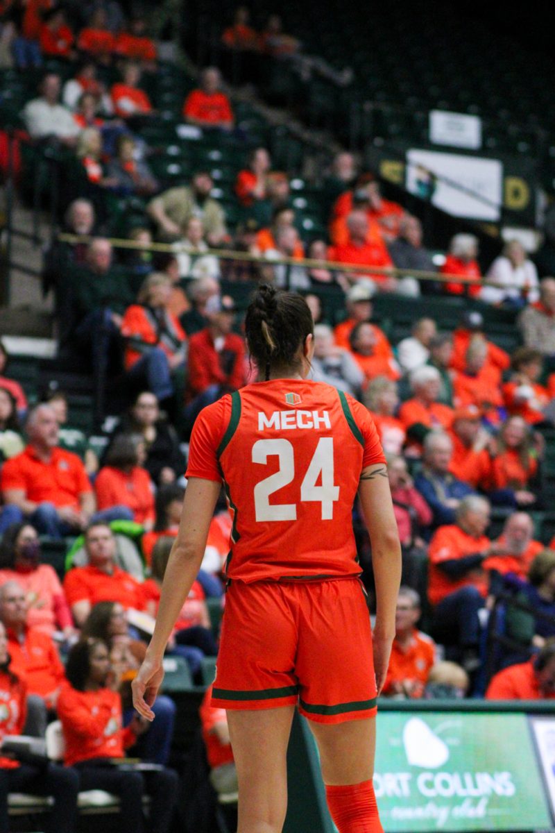 Sydney Mech (24), a Colorado State guard, waits for a play to start Feb. 7.