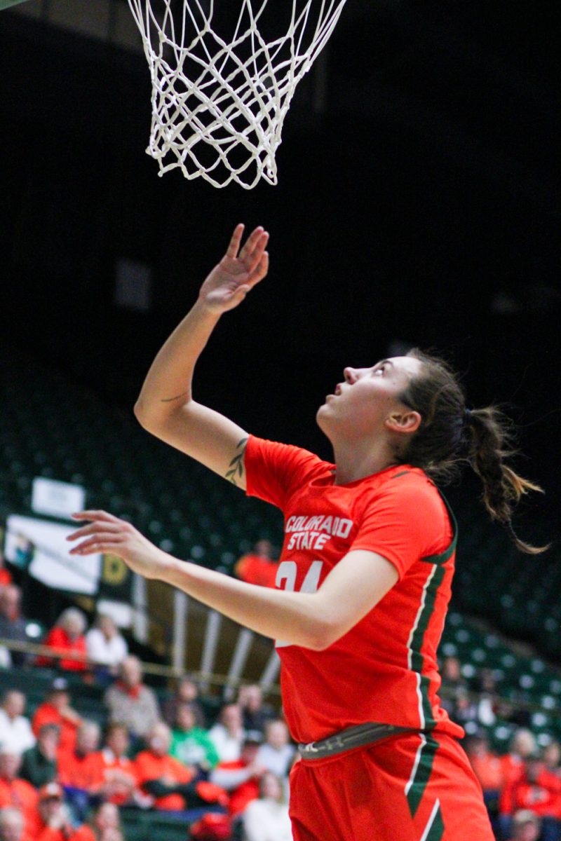 Sydney Mech (24) scores a lay-up against Fresno State Feb. 7. Mech was the top scorer of the game for Colorado State with 19 points.