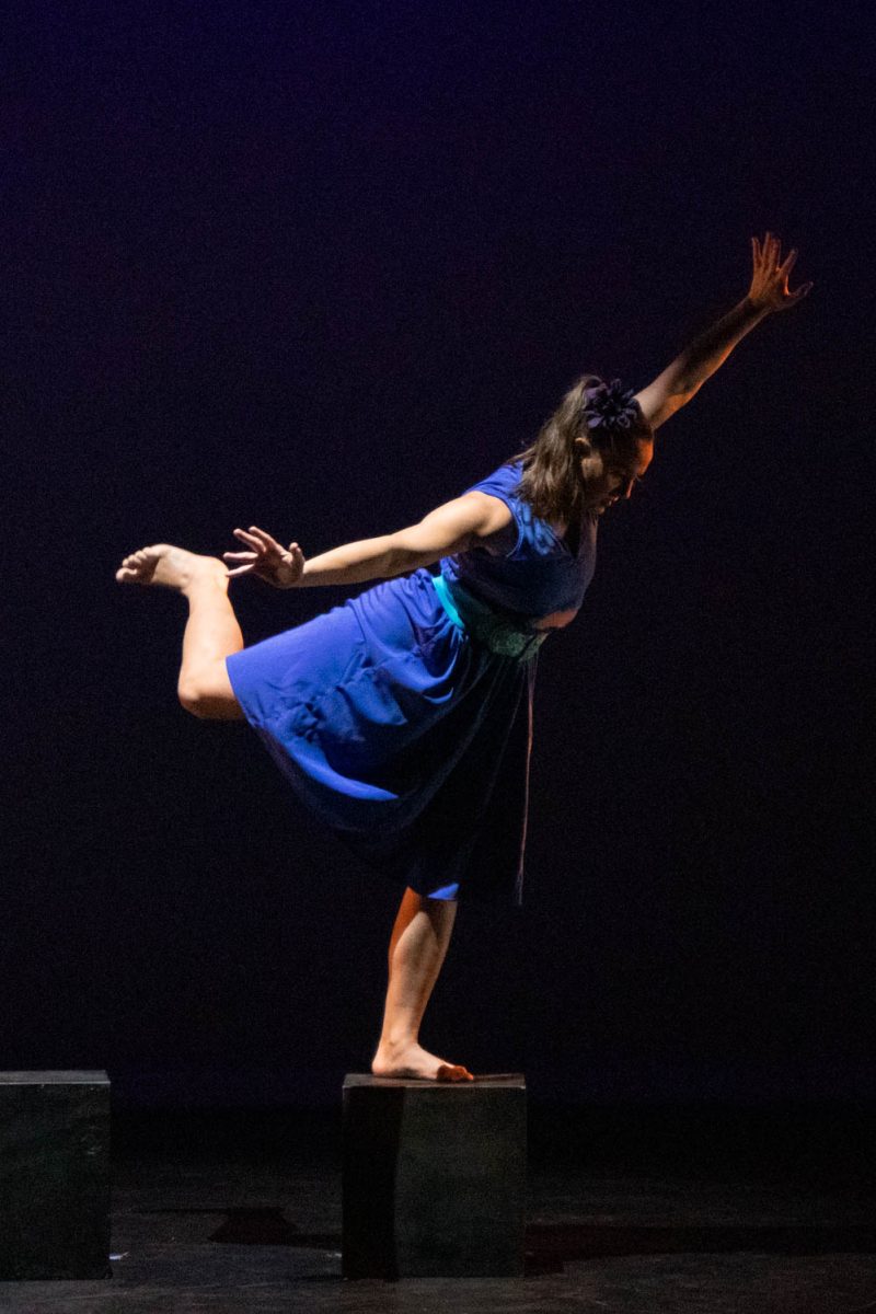 A member of the Life/Art Dance Ensemble performs during the tech rehearsal for the Body/Speak recital on February 9, 2024.