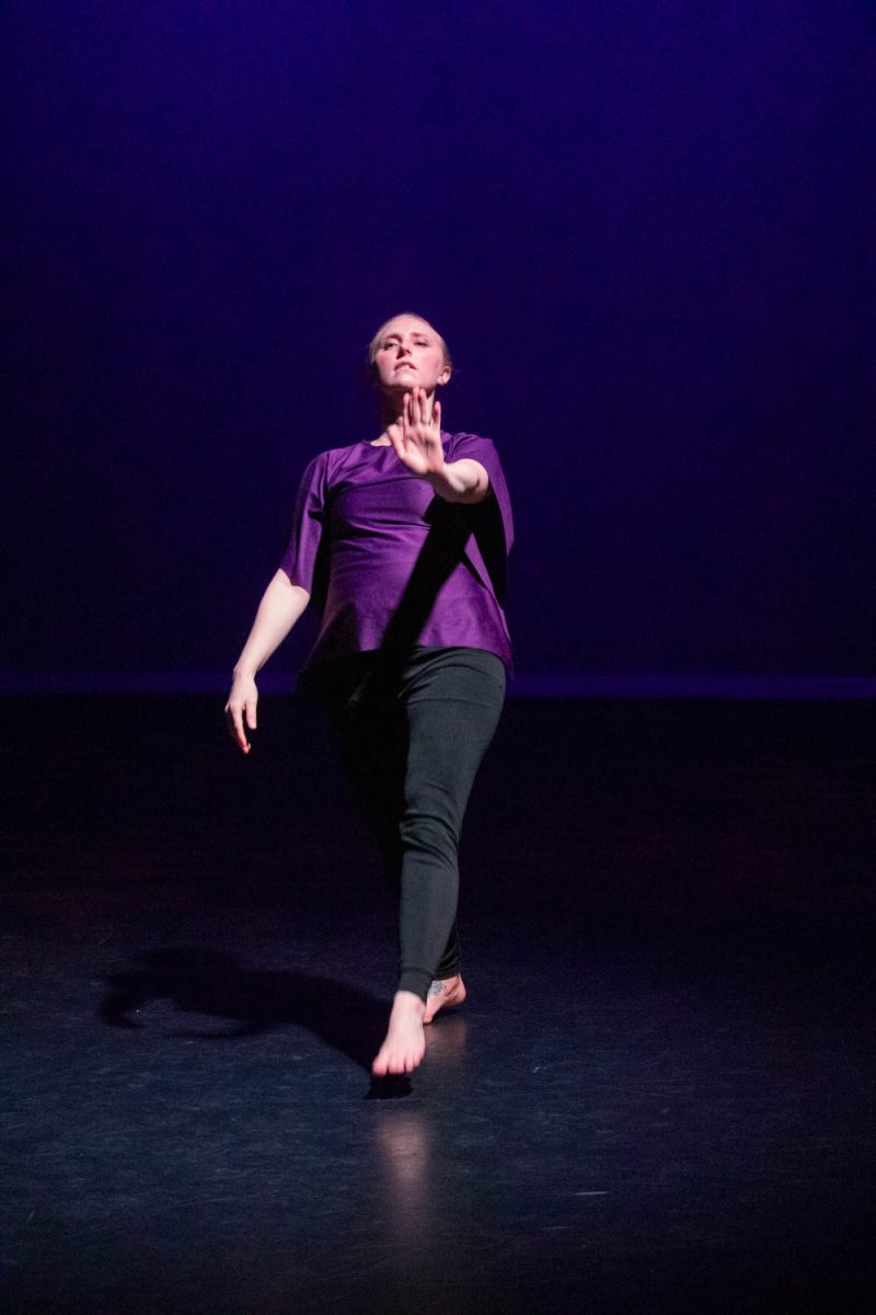 A member of the Life/Art Dance Ensemble performs during the tech rehearsal for the Body/Speak recital on February 9, 2024.