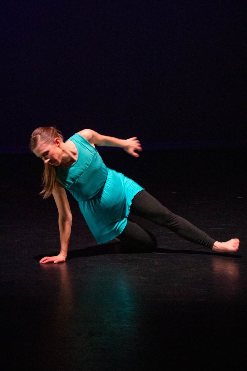 A member of the Life/Art Dance Ensemble performs during the tech rehearsal for the Body/Speak recital on February 9, 2024.