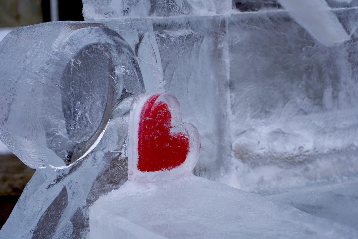 Valentines Day themed ice sculpture at the annual Sweetheart Festival in Loveland, Colorado Feb. 10.