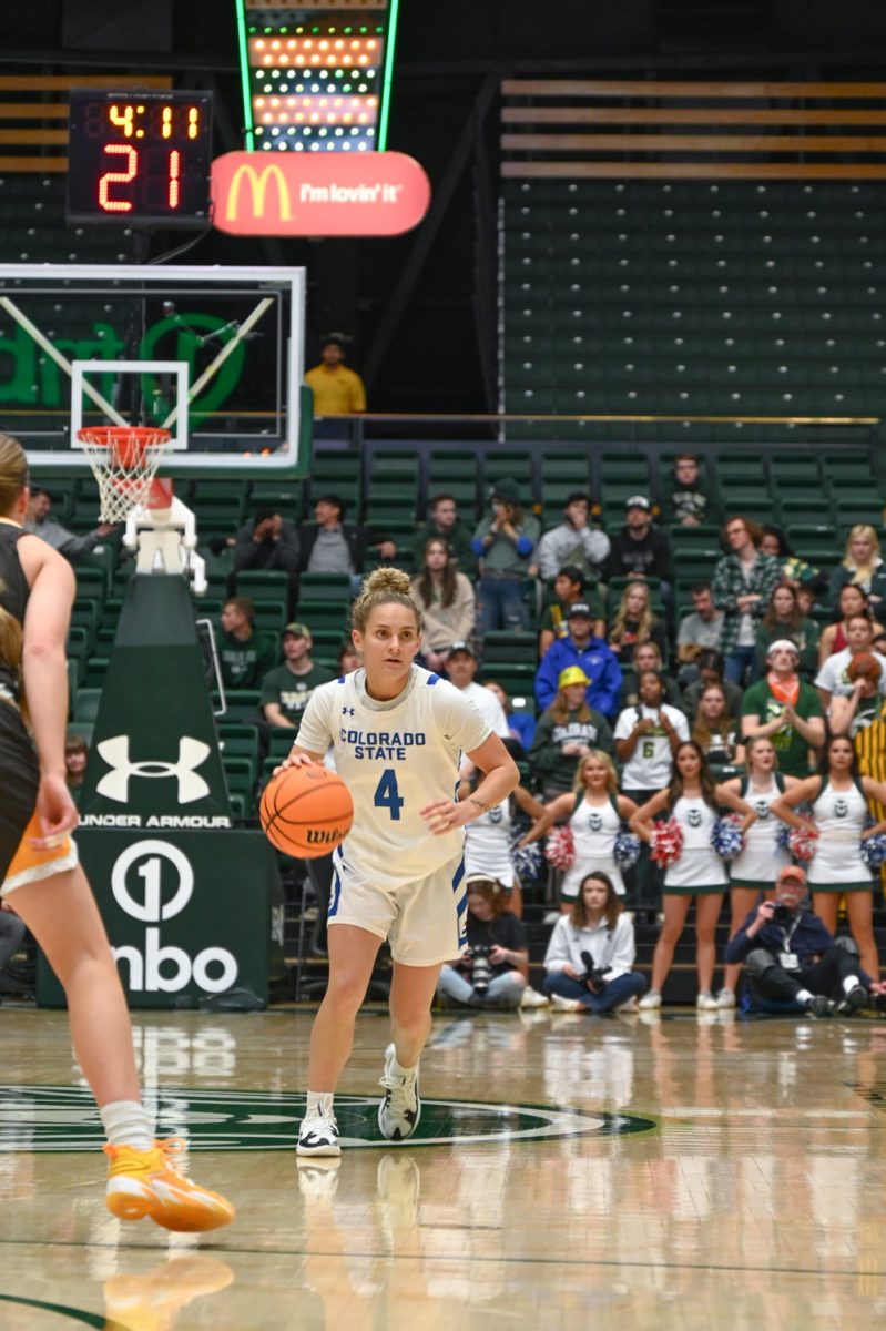 McKenna+Hofschild+takes+the+ball+to+CSUs+side+of+the+court+during+the+CSU+vs+Wyoming+womens+basketball+game+on+Feb.+17%2C+2024.+%28CSU+won75-70%29