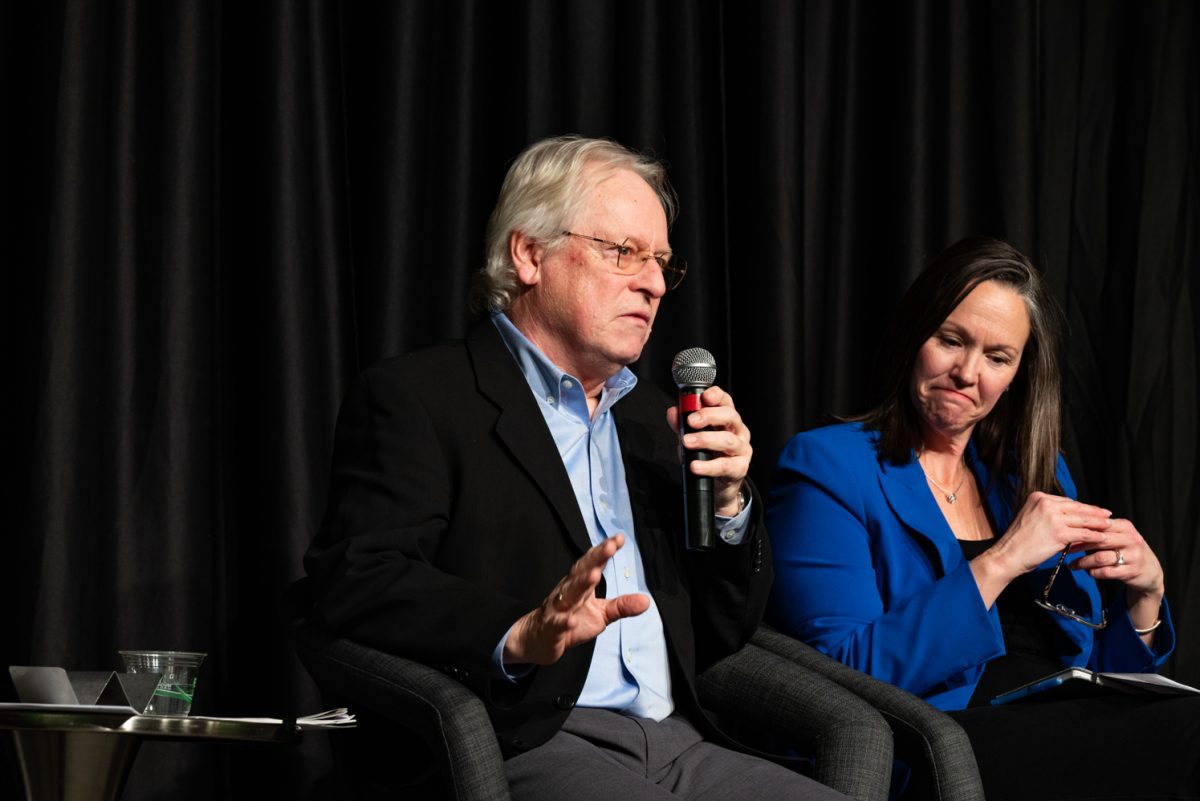 Panelist Manfred Diehl, a professor of Human Development and Family Studies, talks about chronological age at a Thematic Year of Democracy discussion.