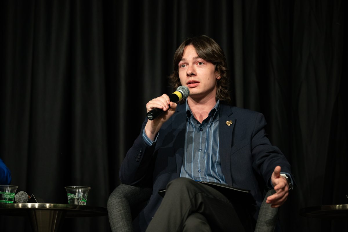Panelist Nick DeSalvo, ASCSU president, shares his experiences at a Thematic Year of Democracy discussion.
