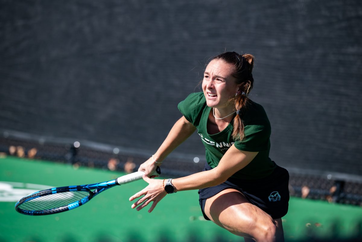 Graduate student Radka Buzkova competes in a doubles match against Northern Arizona University.