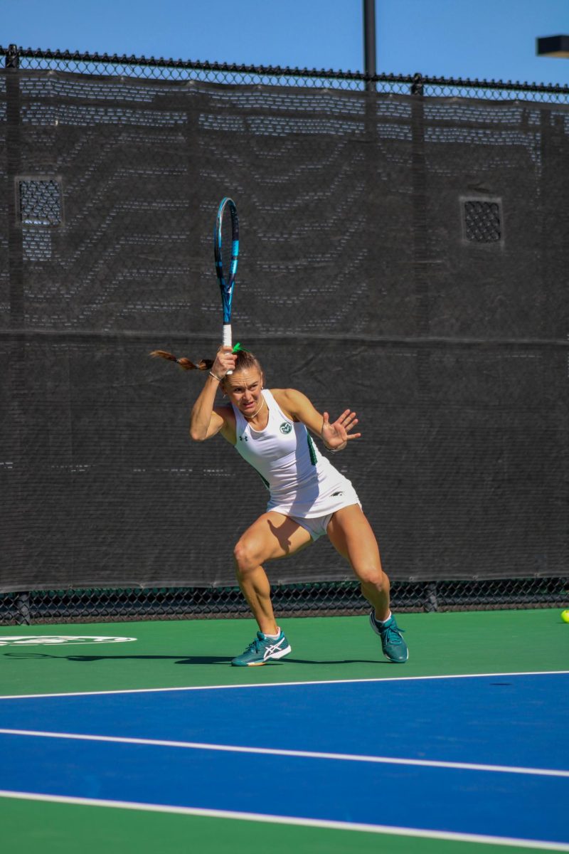 Radka Buskova hit the ball to her opponent during Colorado States tennis match against the University of Colorado Feb. 25.