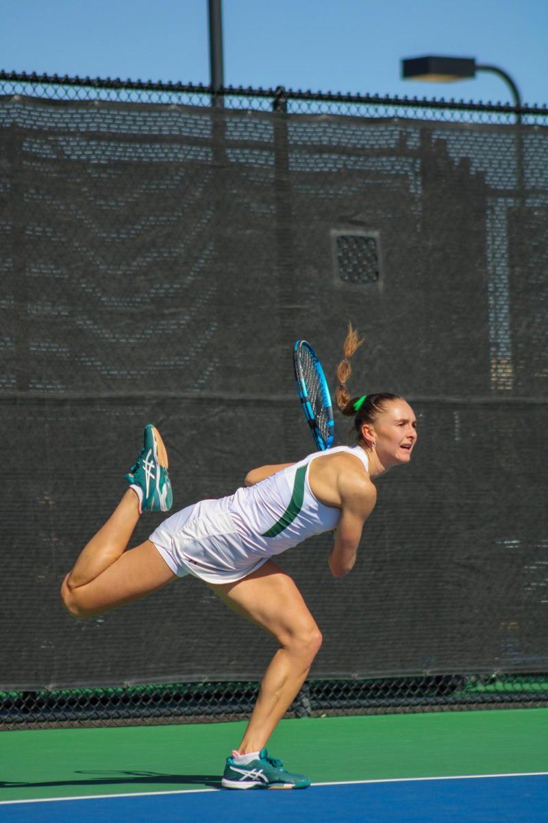 Radka Buskova serves the play to her University of Colorado opponent Feb. 25.