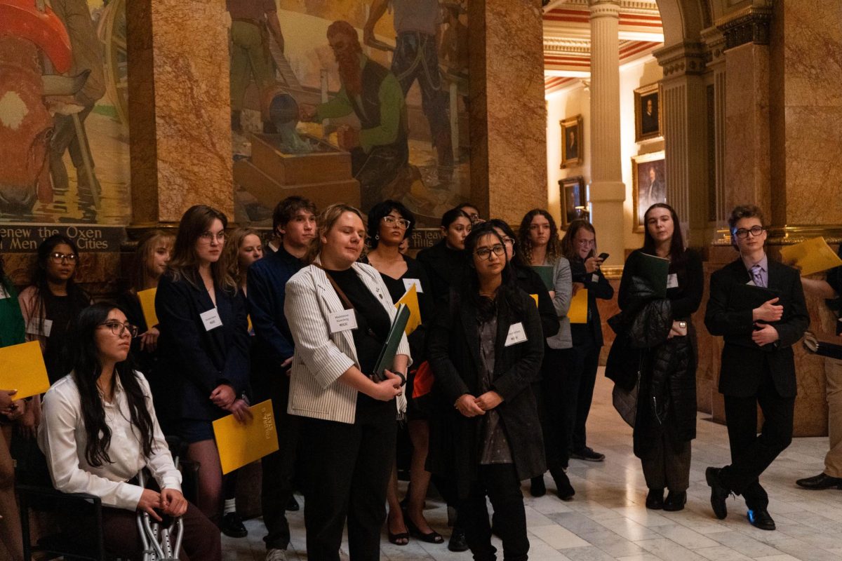 Participants in the Associated Students of Colorado State Universitys Day at the Capitol event listen to legislative speakers at the Colorado State Capitol Feb. 8. The event focused on legislative policy applied to college students. 