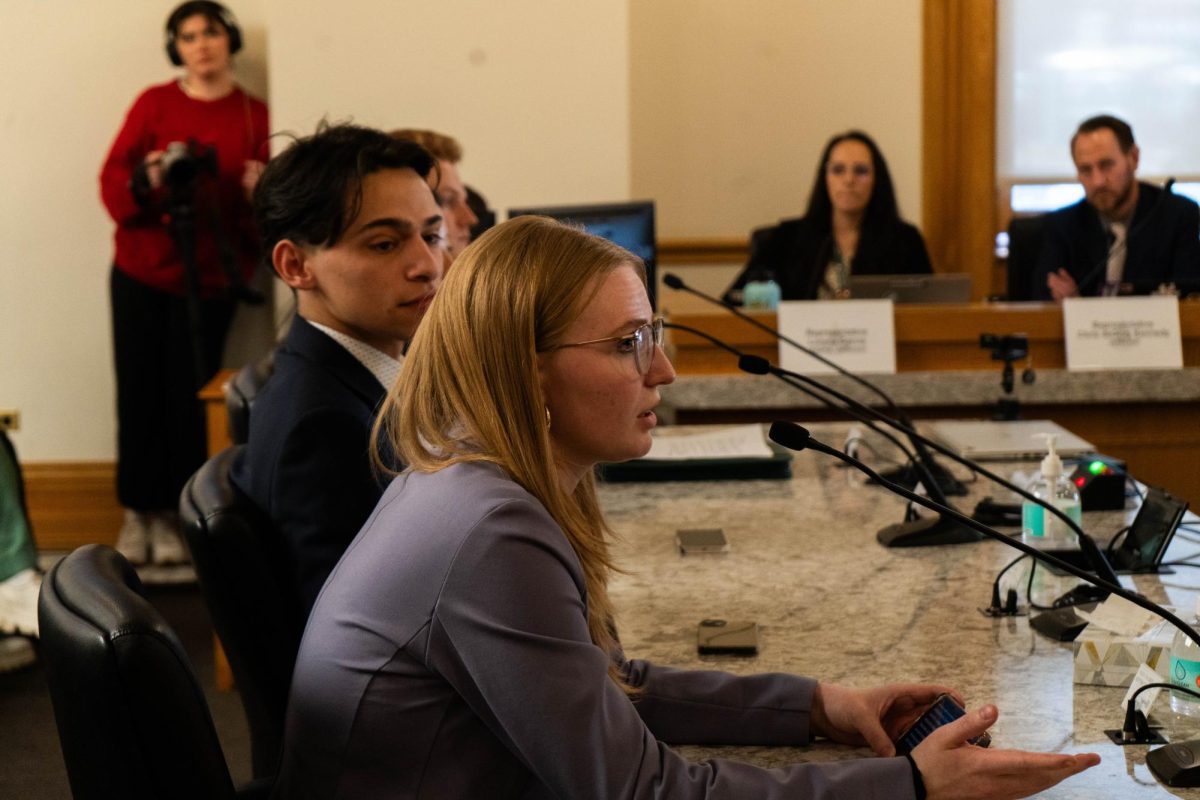 Izzy Burgess, a first-year political science student at Colorado University, testifies in front of the Colorado House of Representatives Finance Committee about HB24-1018 Feb. 8. The bill passed the committee by way of an 8-3 vote after nine CSU students testified.  
