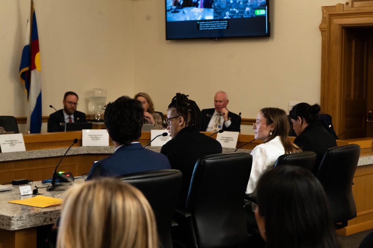 Dr. Derek Newberger, Jakye Nunley, Jorja Whyte and Yoseline Rivera testify in front of the Colorado House of Representatives Finance Committee on HB-1018. Rivera spoke about the difficulty to make ends meet in college, and the difference the price of tax makes  when purchasing textbooks. 
