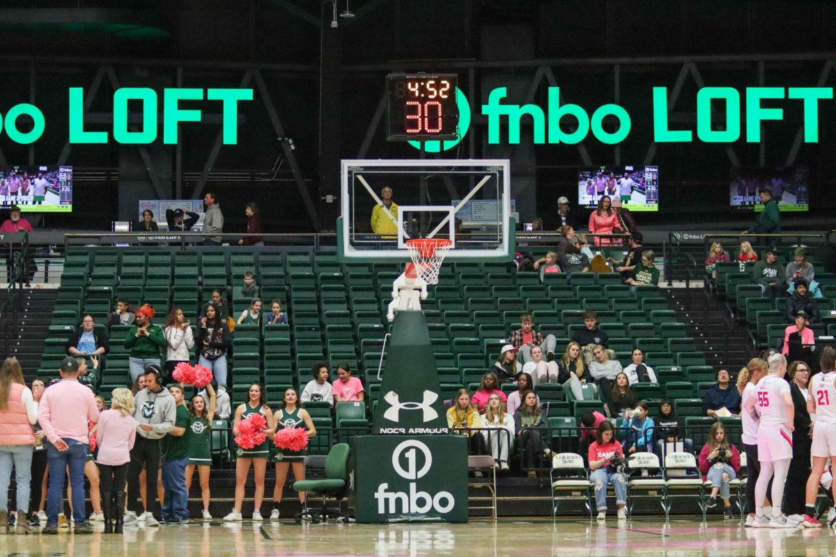 The Colorado State University student section sits empty at the women's basketball game against San Diego State University. Feb. 3.