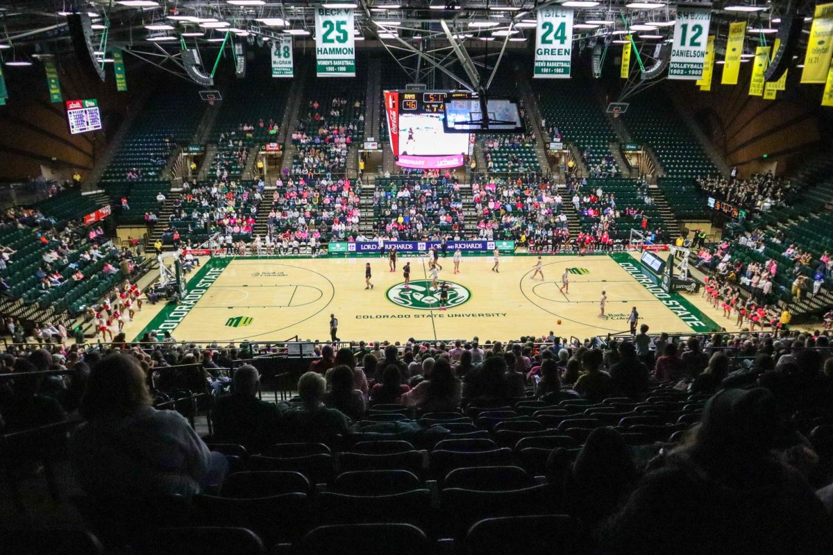 Women's basketball fans watch the Colorado State University v.s. San Diego State Game wearing pink clothing in support of the pink out at the women's basketball game against San Diego State University. Feb. 3.