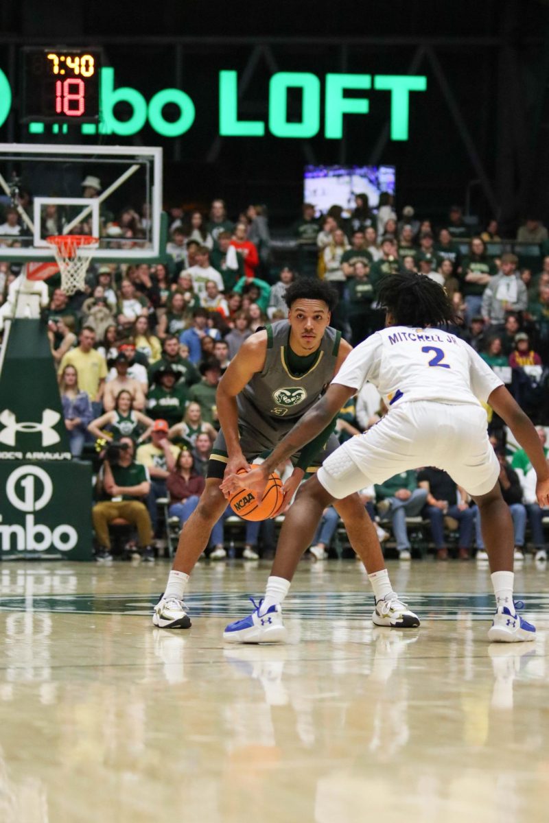 Colorado State University No. 3 Josiah Strong looks for a teammate to pass the ball to at the basketball game against San Jose State University. CSU won 66-47. Feb. 9.
