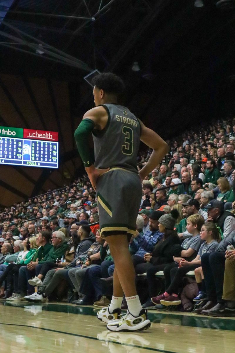 Colorado State University No. 3 Josiah Strong waits for the next play at the basketball game against San Jose State University. CSU won 66-47. Feb. 9.