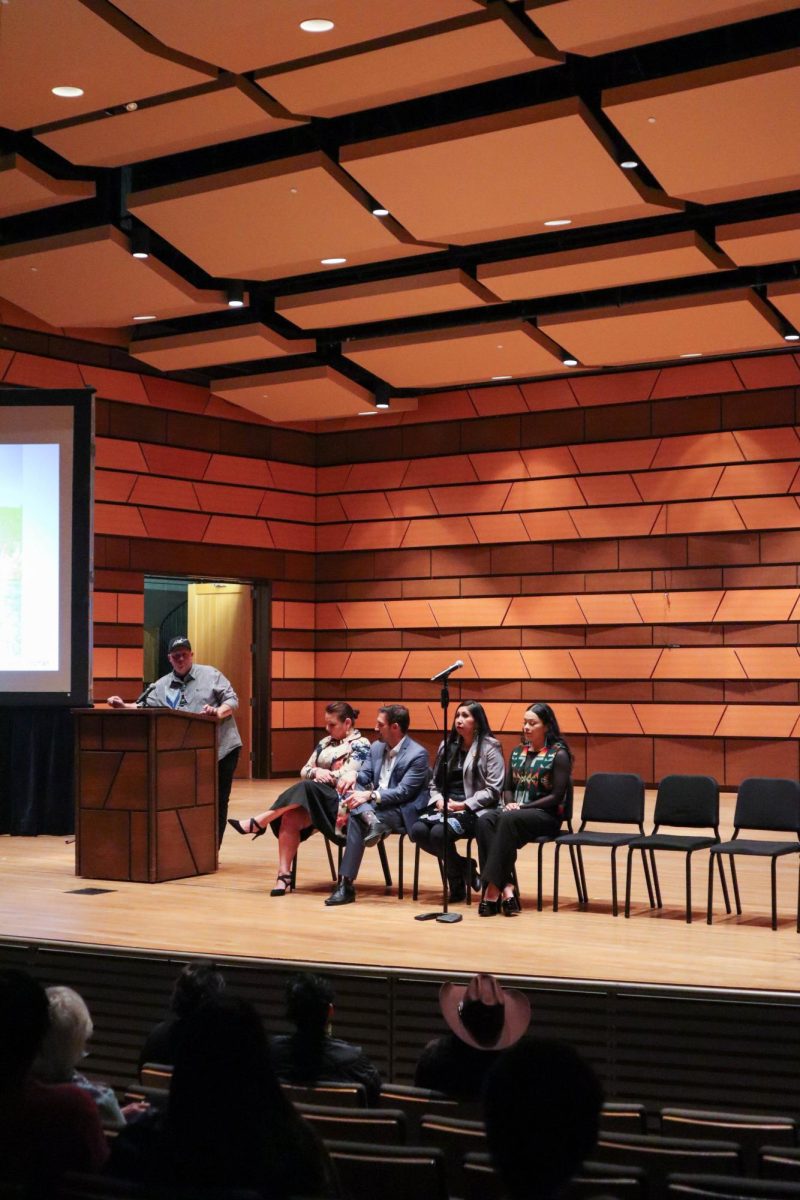 Joseph 'Sagonige Yanasi' Pekara (Pharaoh 171) tells the crowd about his work and how he got to where he is today at his talk at Colorado State University's Center for the Arts. Feb 15.