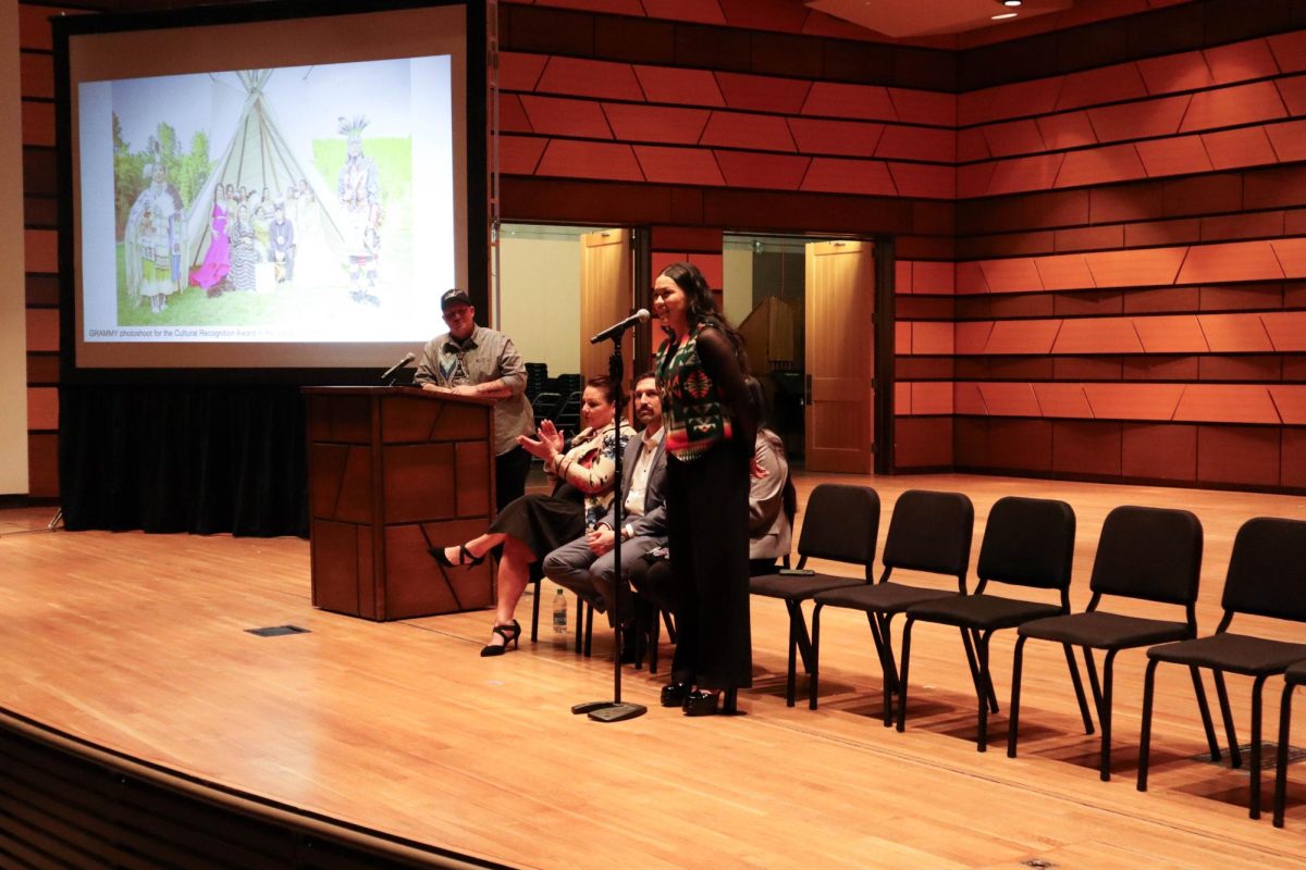 Joseph 'Sagonige Yanasi' Pekara (Pharaoh 171)'s sister speaks to the crowd about her role in his journey and her experience as a model for his and Red Berry Woman's work. Feb 15.