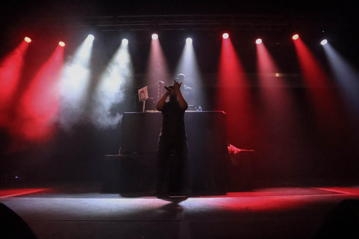 A Coast Contra member poses mid song at their Lory Student Center Theater performance. Feb 22.