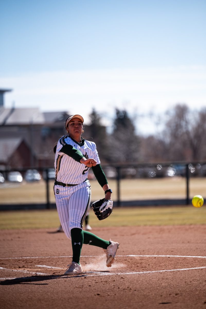 Graduate student Danielle Serna (21) pitches to an Iowa State batter.