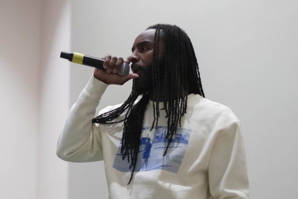 Lane-O performs during the Black History Month Closing Open Mic Night on February 29, 2024.