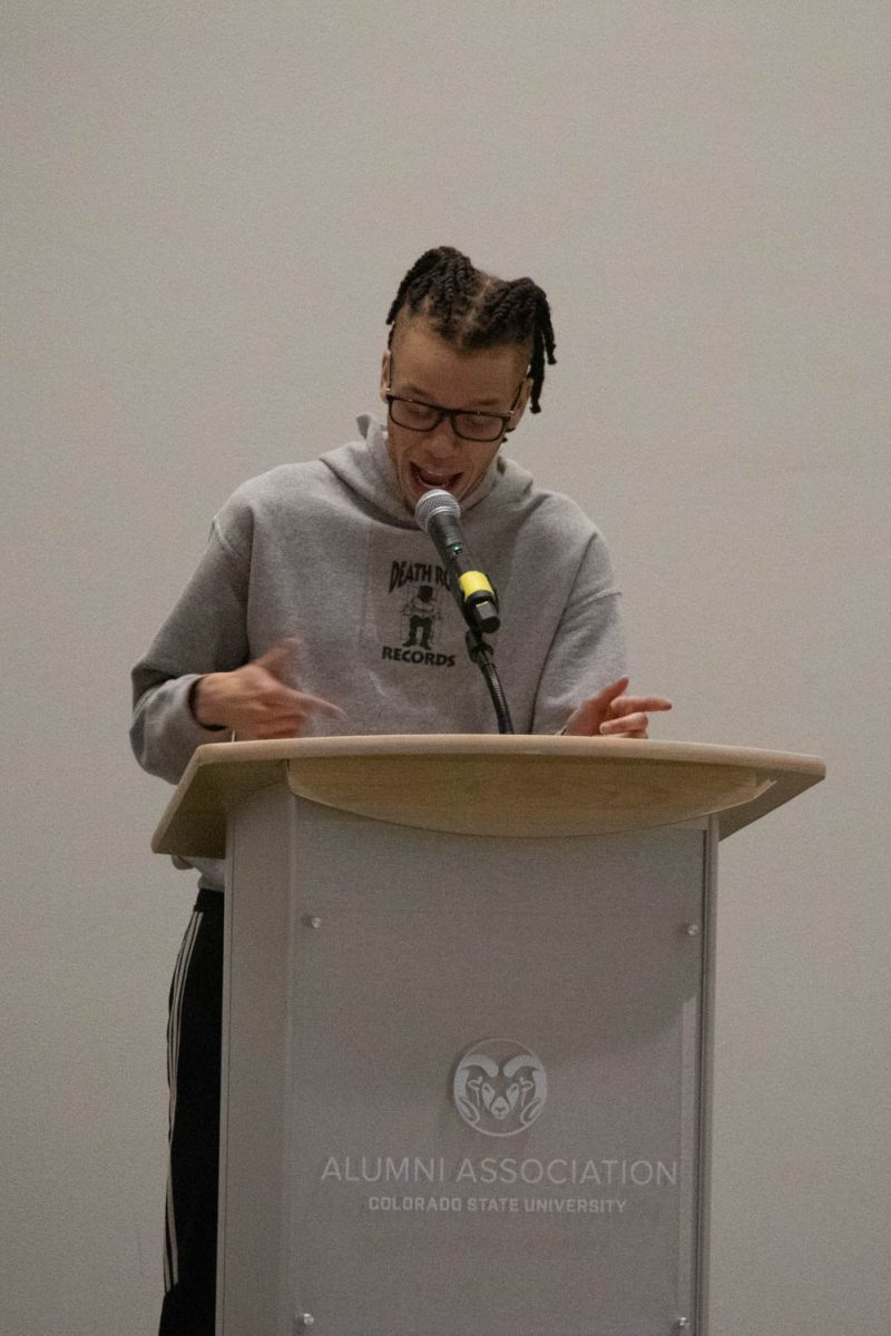 Jakye Nunley raps "The West of Boulder" during Black History Month Closing Open Mic Night on February 29, 2024.