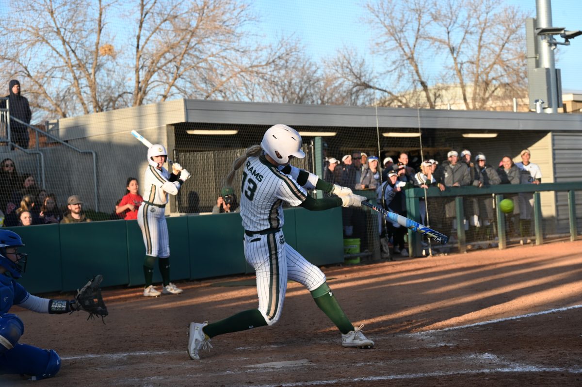 Hailey smith hits the ball during the CSU vs. Drake softball game on March 9, 2024. (CSU won 10-0)