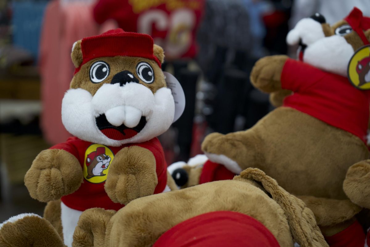 A Buc-ee the Beaver stuffed animal in a display inside the brand-new Buc-ees Travel Center in Johnstown, Colorado Monday, March 18. 