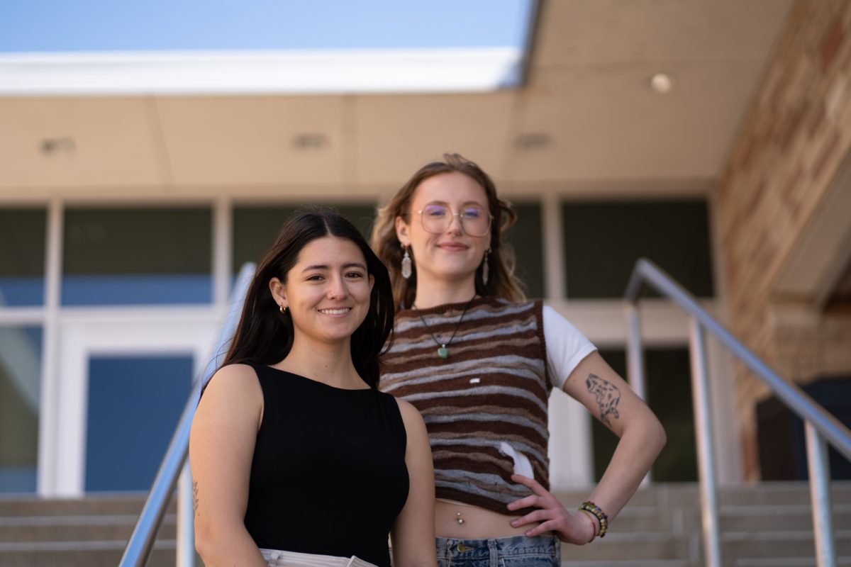 2024 Associated Students of Colorado State University vice presidential candidate Leticia Madrigal-Tapia and presidential candidate Jorja Whyte pose for a photo March 27.