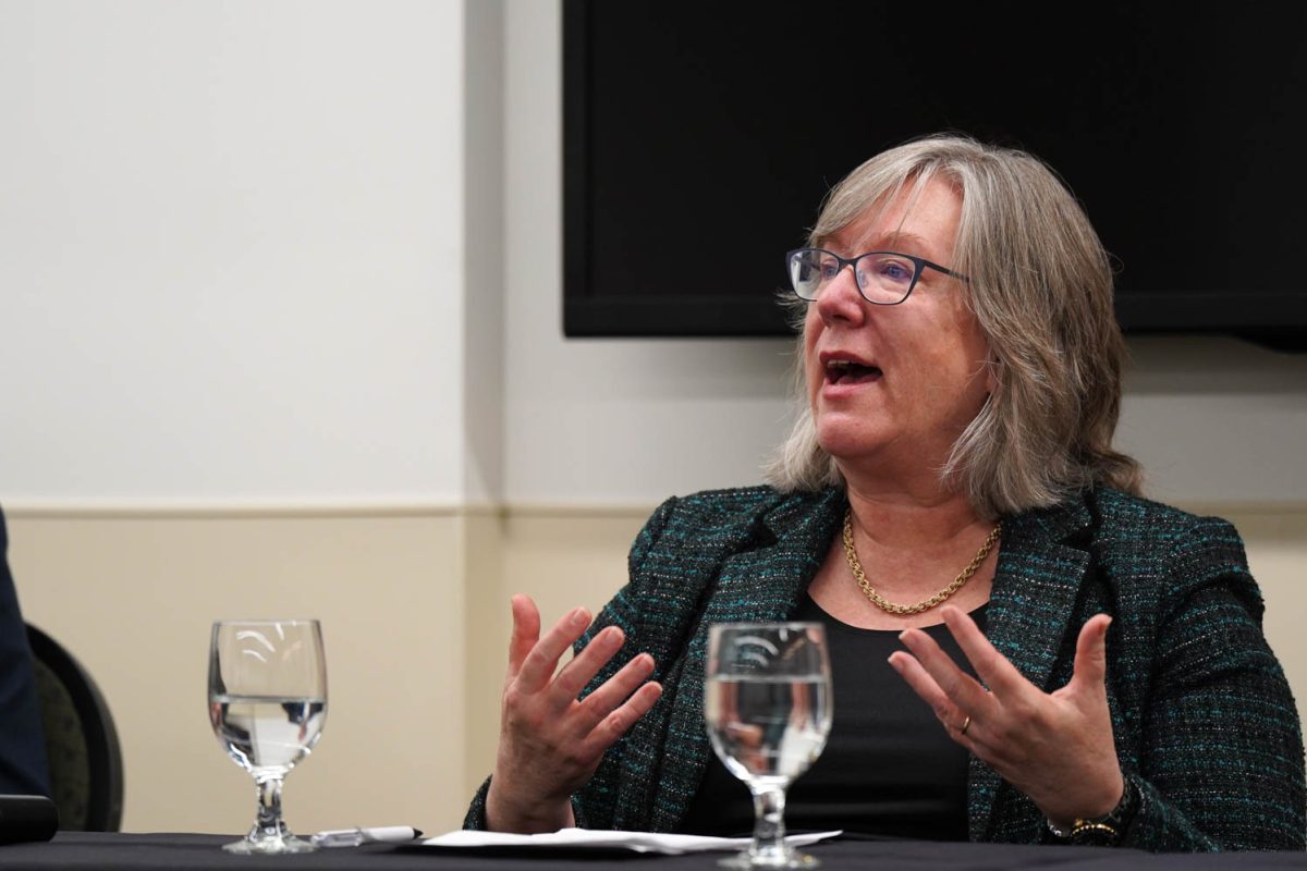 Colorado State University’s Dean Lise Youngblade of the College of Health and Human Sciences discusses the meaning of democracy within higher education at the Deans Democracy in Leadership Considerations Panel March 20.