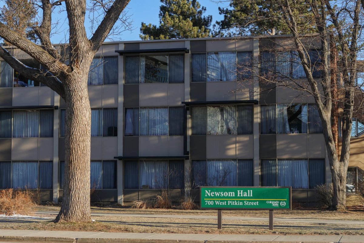 Newsom Hall from the south side facing Pitkin Street and Canvas Stadium, March 9.