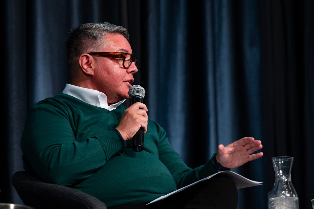 Rye Vigil, Assistant Vice President for Inclusive Excellence at Colorado State University, talks about the university's ability to speak out at the Conversation on the First Amendment and Higher Education panel.