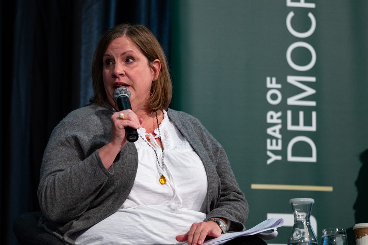 Jannine Mohr, Colorado State University Deputy General Counsel, explains freedom of speech at the Conversation on the First Amendment and Higher Education panel.