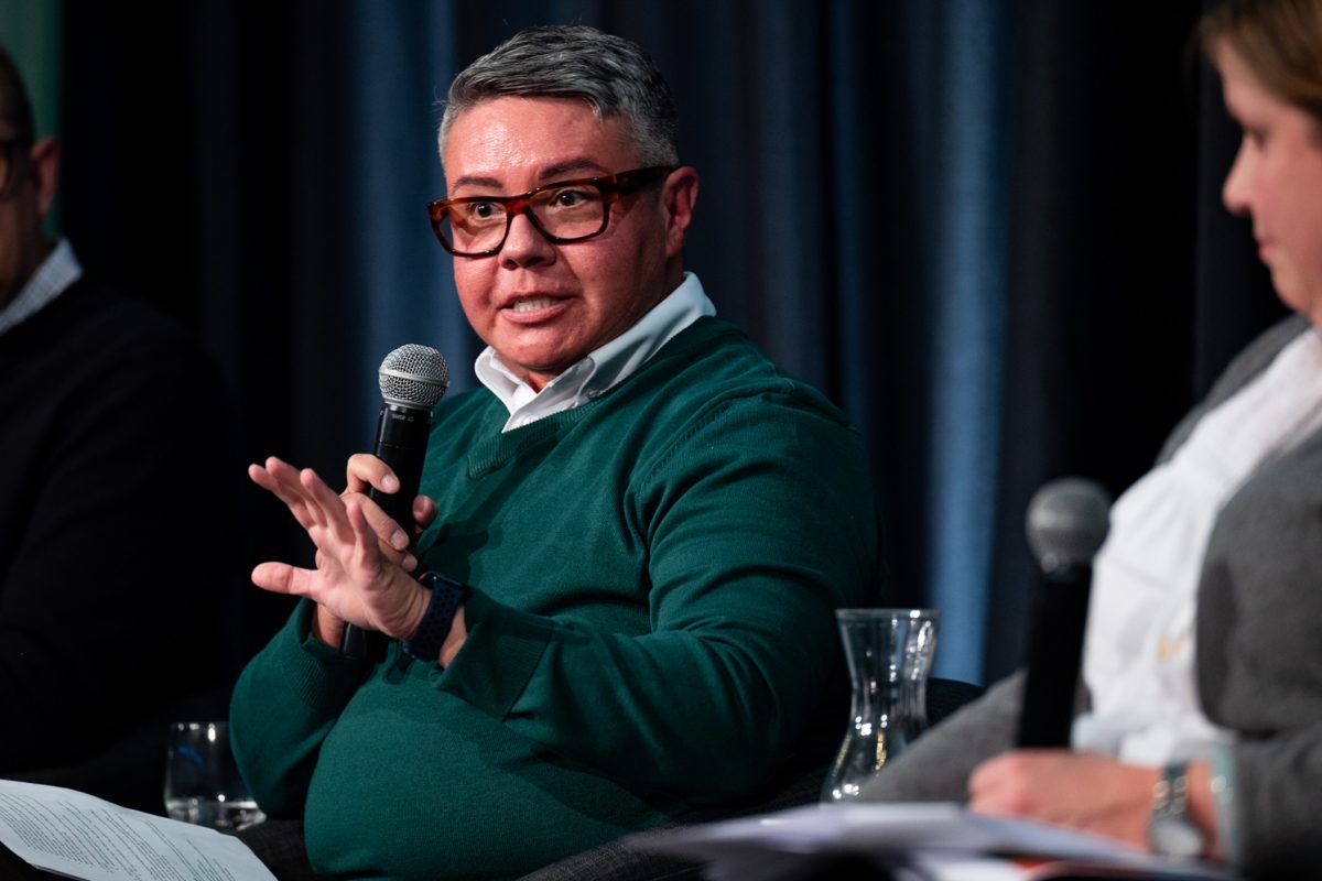 Rye Vigil, Assistant Vice President for Inclusive Excellence at Colorado State University, talks about the university's ability to speak out at the Conversation on the First Amendment and Higher Education panel.