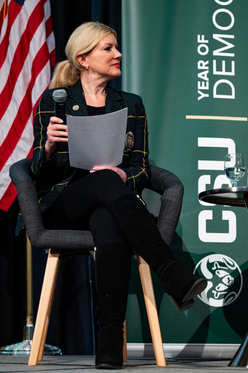 Colorado State University President Amy Parsons talks about the place free speech has on campus at the Conversation on the First Amendment and Higher Education panel.
