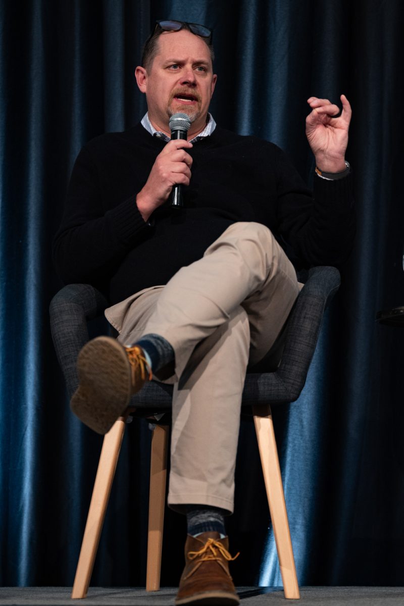 Kyle Henley, Vice President for Marketing and Communications at Colorado State University, discusses who can speak for CSU at the Conversation on the First Amendment and Higher Education panel.