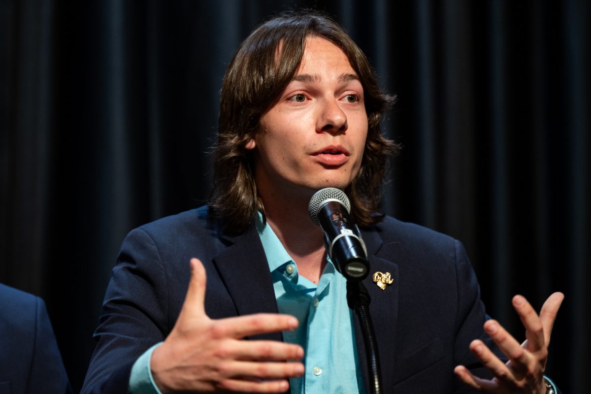 ASCSU Presidential Candidate Nick DeSalvo speaks during the ASCSU Presidential and Vice Presidential Debates.
