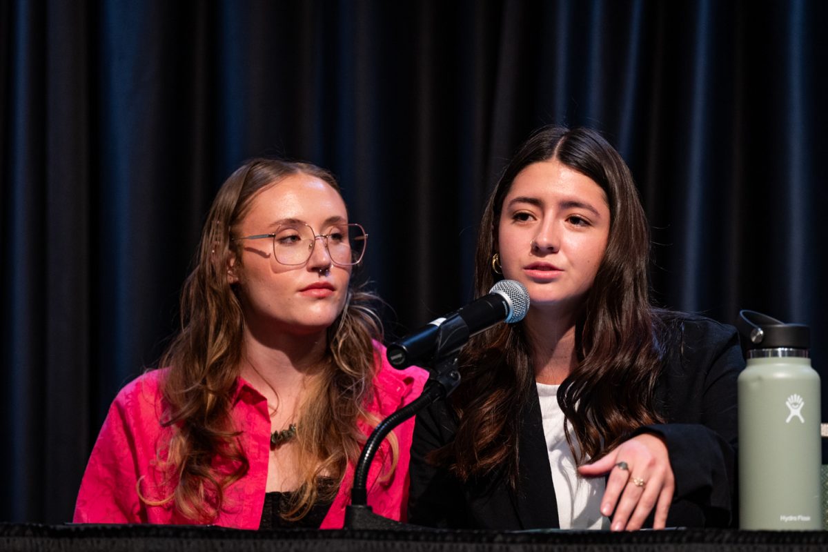 ASCSU Presidential Candidate Jorja Whyte and her running mate Vice Presidential Leticia Madrigal-Tapia talk about the qualities of an effective cabinet at the ASCSU Presidential and Vice Presidential Debates.